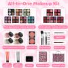 Anpro All-In-One Leopord Double Folding Makeup Kit with Case, Pro Teen Makeup Set, Full Starter Kit with Makeup Brushes, Lipsticks, Eyeshadow Palette, Blushes, Glitter Gel, Ideal Present for Girls view 2