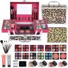 Anpro All-In-One Leopord Double Folding Makeup Carry Case with Pro Teen Makeup Set, Full Starter Kit with Makeup Brushes, Lipsticks, Eyeshadow Palette, Blushes, Glitter Gel, Ideal Present for Girls view 1