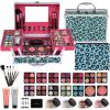 Anpro All-In-One Leopord Double Folding Makeup Carry Case with Pro Teen Makeup Set, Full Starter Kit with Makeup Brushes, Lipsticks, Eyeshadow Palette, Blushes, Glitter Gel, Ideal Present for Girls view 1
