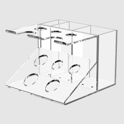 bigjvbfv Beard brush holder, Acrylic Holder Stand Shaving Brush Stand with Slots Transparent and Brush Stand Holder Multifunctional Brush Stand Bathroom Shaving Holder for Men