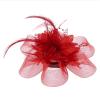 1pcs Women Flower Feather Beads Mesh Corsage Hair Clips Female Bridal Hairband(Red) view 1