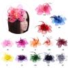 1pcs Women Flower Feather Beads Mesh Corsage Hair Clips Female Bridal Hairband(Red) view 3