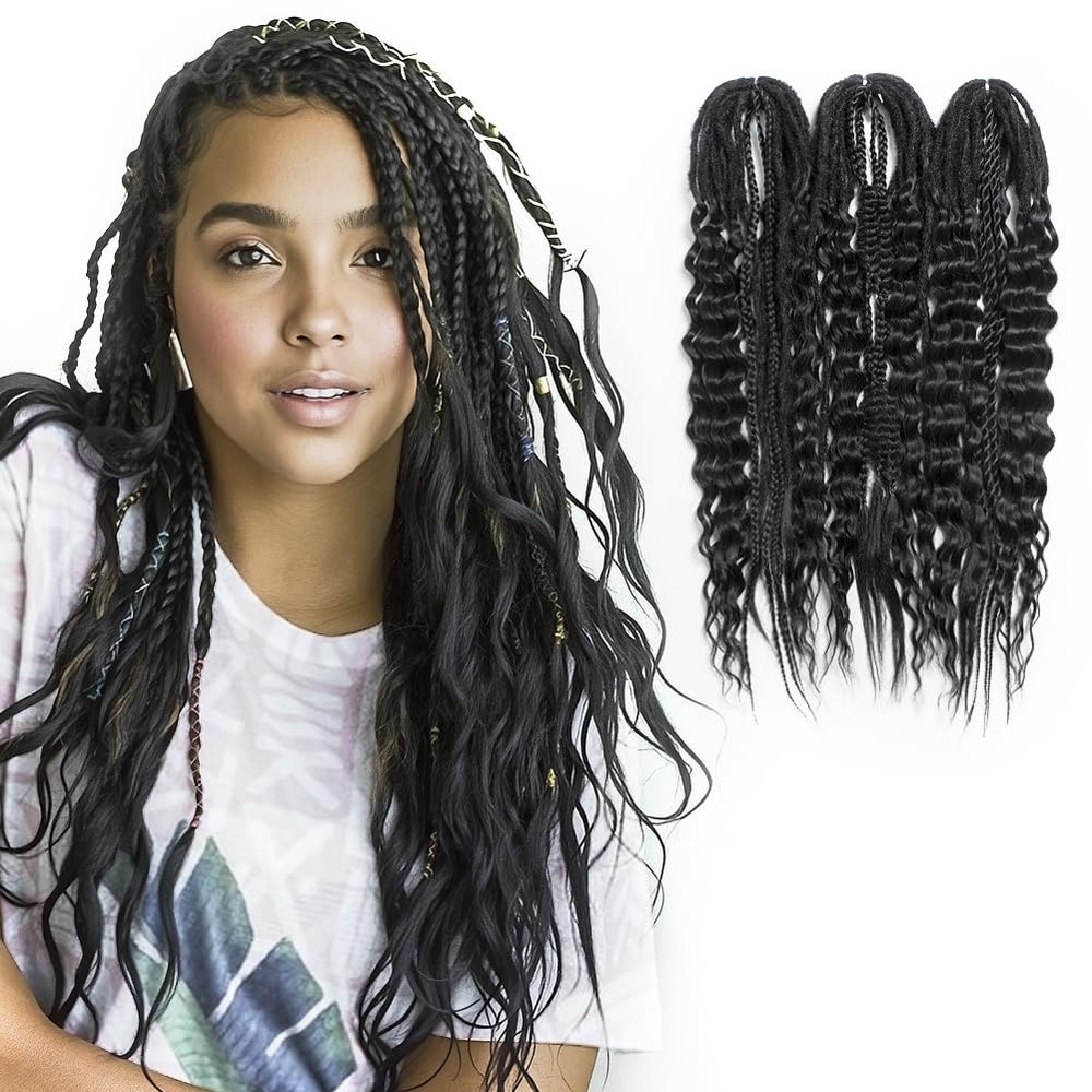 FASHION IDOL MIX crochet hair includes box braids curly hair twist butterfly braids and locs with straight hair ends 24 Inches combining multiple hairstyles together