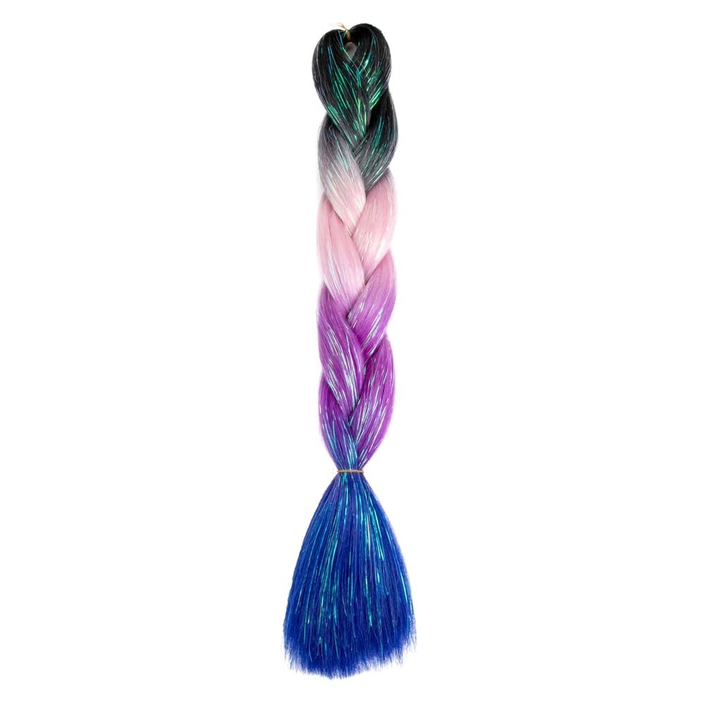 HUFFA Synthetic Ombre 24inch Glitter Jumbo Braids Extensions Sparkle Rainbow Colored Braiding Hair For Women DIY Hairstyle(H49)