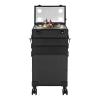 4 in1 Aluminum Rolling Makeup Train Case, Cosmetic Lockable Trolley with Mirror of LED Lighted 3 Color Salon Barber Case Traveling Cart Trunk with Storage box for Freelance Makeup Artist view 1