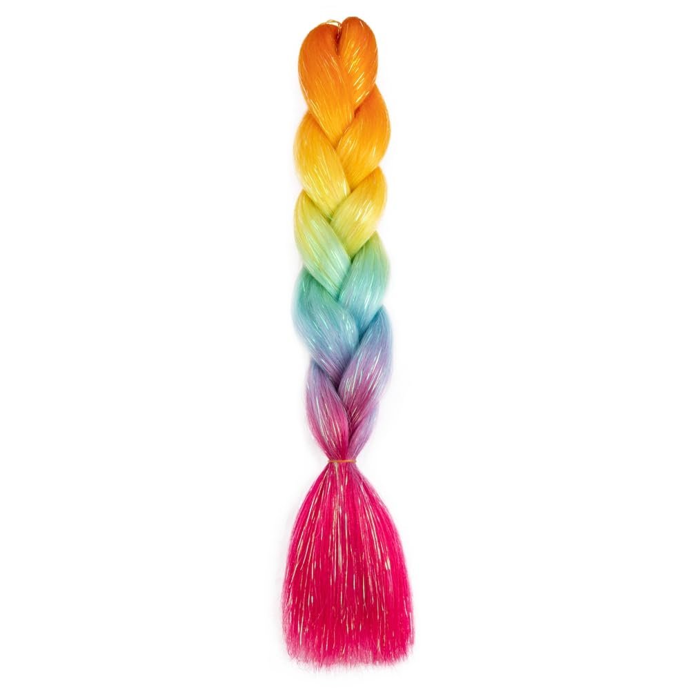 HUFFA Synthetic Ombre 24inch Glitter Jumbo Braids Extensions Sparkle Rainbow Colored Braiding Hair For Women DIY Hairstyle(H67)