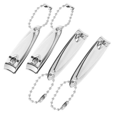 4 PCS Nail Clipper 2'' Mini Travel Nail Clippers with File and Key Chain Straight Edge Toenail Clippers Stainless Steel Nail Cutters, Suitable for Most People, Silver