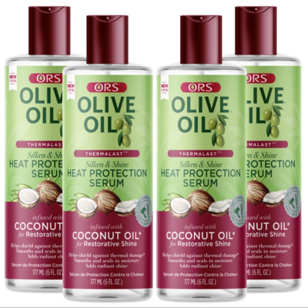 ORS Olive Oil Heat Protection Hair Serum infused with Coconut Oil for Restorative Shine 6.0 Ounces (Pack of 4)