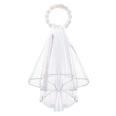 KIIFENG Elegant Floral Bridal Headband with Veil Wedding Headwear Bridal Wreath Veil for Bachelorette Party & Bridal Shower