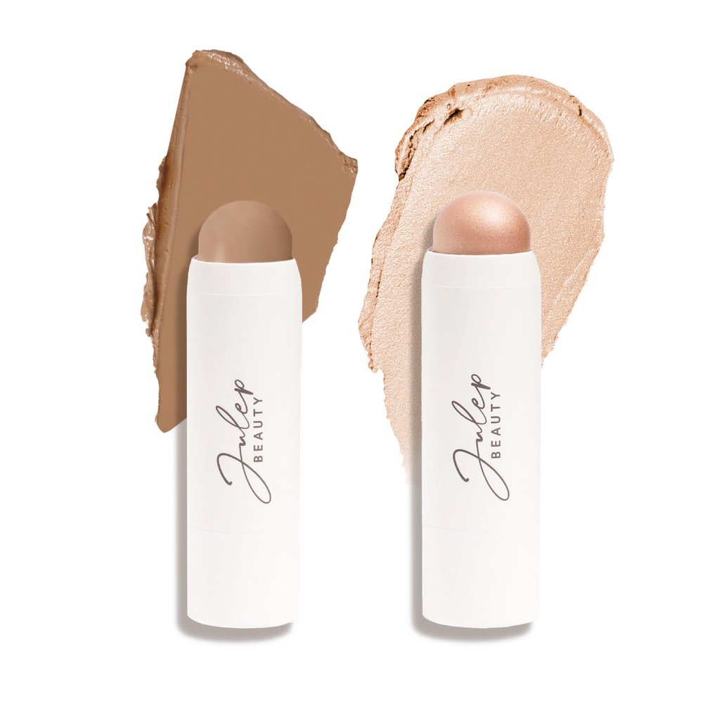 Julep Skip The Brush 2-in-1 Cream to Powder Highlighter & Contour Stick Set - Blendable, Buildable Color, Easy Application Sheer Glow & Cool Taupe