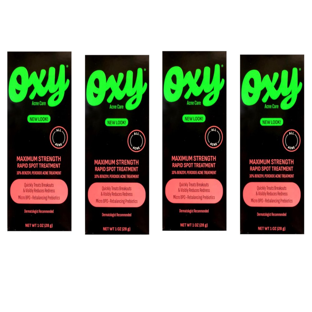 Oxy Acne Advanced Care Rapid Spot Treatment, 10% Benzoyl Peroxide with Prebiotics, 1 oz (Pack of 4)
