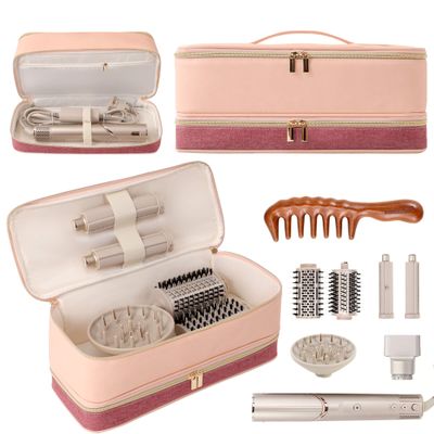 BAGCRAZY Travel Carrying Case for Dyson Shark Flexstyle Revlon Hair Dryer Airwrap, Portable Dyson Airwrap Travel Case, Shark Hair Tools Storage Bag for Airwrap Styler and Attachments, Pink and Crimson