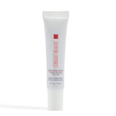 Consult Beaute Real-EYEZ-ATION Tinted Instant Firming Eye Gel - For Puffy Under Eyes - Temporary Eye Lid Lift - Illuminating - For Collagen and Elastin Production - Women and Men - .5 Fl. Oz
