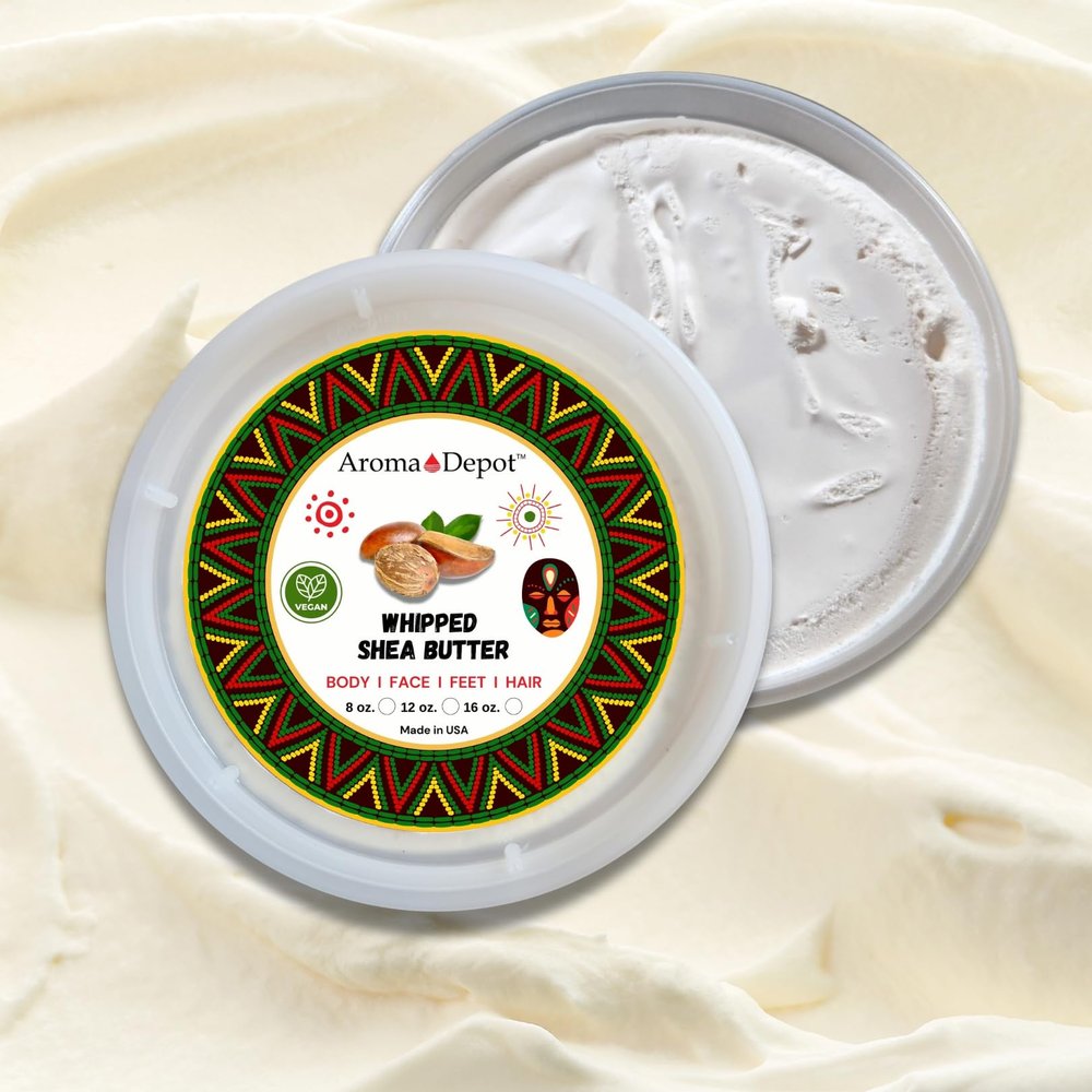 Aroma Depot Unscented Whipped Body Butter Made With African Shea Butter, a Nourishing Moisturizer for Glowing Skin, Grade A 100% Pure Natural for dry Skin, Body, Hair, and Face. (8oz, Unscented)