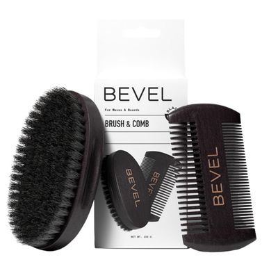 Bevel Beard Brush and Comb Set for Men Natural Boar Bristle Brush & Pearwood Comb with Travel Pouch Beard Grooming Kit for Shaping, Soften & Detangling Mustaches