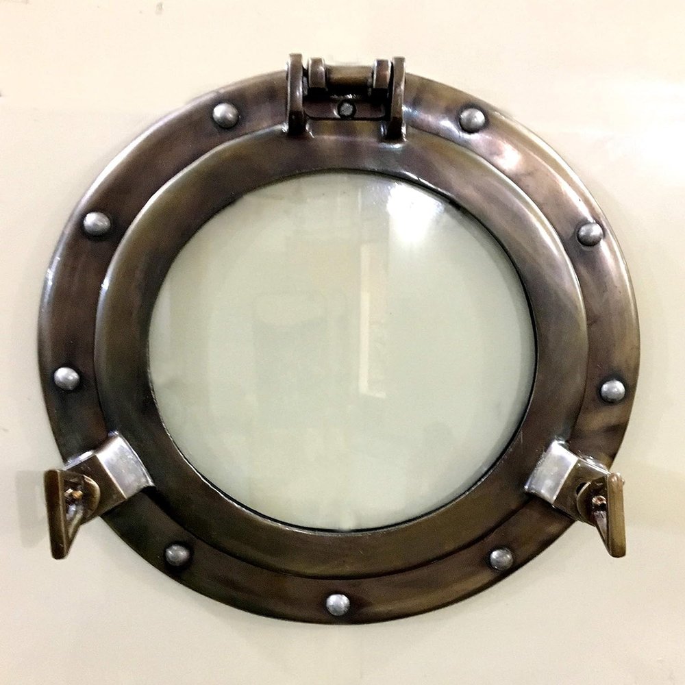 12" Ship Porthole MirrorDesign Wall Decor Frame for Beach/Lake Houses, Bathrooms, & Bedrooms, 11.5 Inch Diameter, Bronze