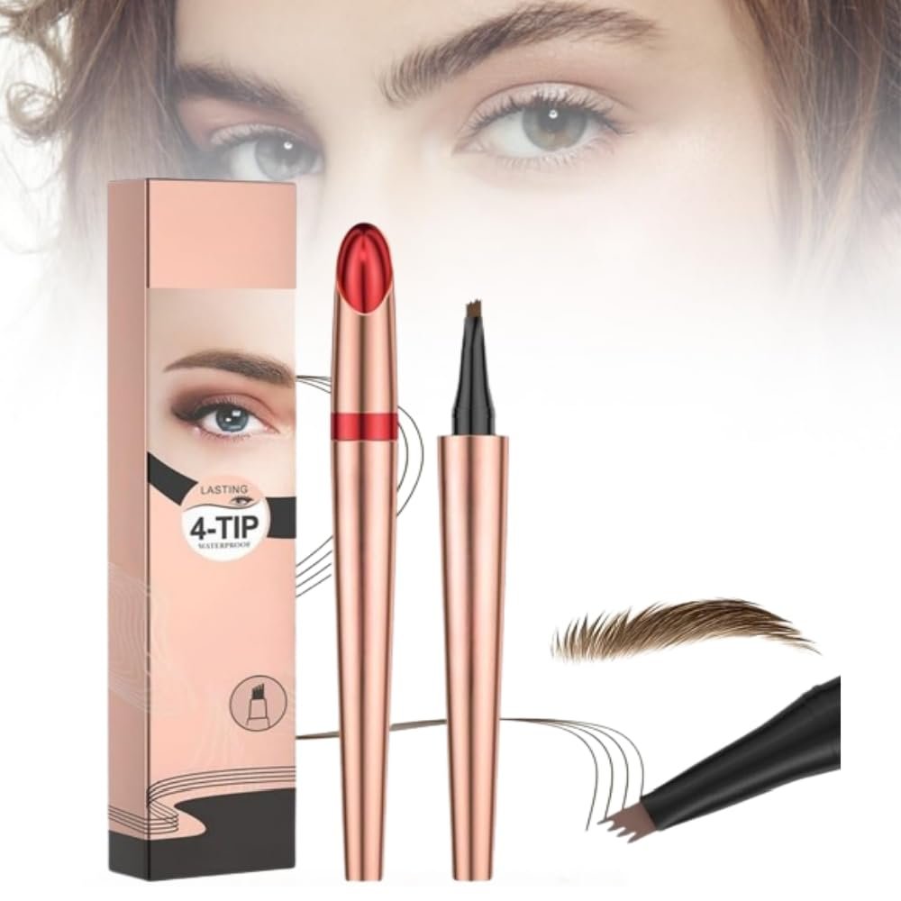Microblading Eyebrow Pen, 2024 NEW 4 Tip Waterproof Long-Lasting Microblading Eyebrow Pencil, Brow Pen for Natural Looking Brows Makeup, Dark Brown (Light Brown2)