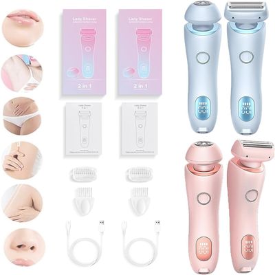 Electric Razor for Women, Rechargeable Hair Remover, Portable and Safe Lady Razor, 2 in 1 Double-Headed Waterproof Wet and Dry, Electric Bikini Trimmer for Women (Blue+Pink)
