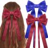 Ambesi Hair Bow Clips, 2PCS Silky Satin Hair Bows in Burgundy Red and Royal Blue, Long Tail Hair Ribbon Ponytail Holder Accessories for Women Girl, Hair Barrette Dress Up Accessories view 1