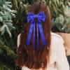 Ambesi Hair Bow Clips, 2PCS Silky Satin Hair Bows in Burgundy Red and Royal Blue, Long Tail Hair Ribbon Ponytail Holder Accessories for Women Girl, Hair Barrette Dress Up Accessories view 4