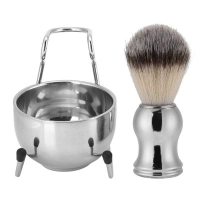 Faux Shaving Brush Set, Men Ideal Wet Shaving Set, Beard Brush with Stainless Steel Shaving Stand and Soap Bowl for Men Wet Close Shave, Men Ideal Wet Shaving Set