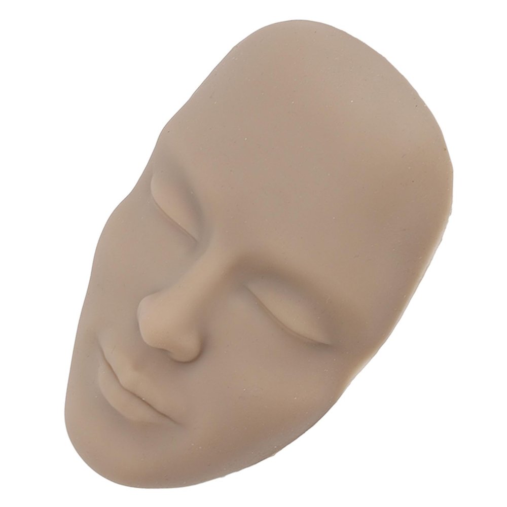 3D Makeup Practice Face Board Reusable Silicone Cosmetic Mannequin Face with 7PCS Brush for Beginner (Dark Skin Tone)