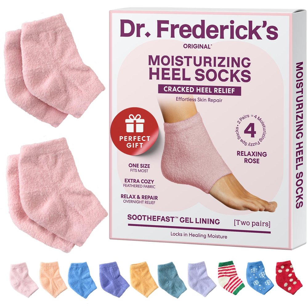 Dr. Frederick's Original Moisturizing Fuzzy Heel Socks for Dry Cracked Heels Treatment - Infused with Olive Oil, Jojoba Oil and Vitamin E - 2 Pairs - Stocking Stuffers for Adults - Relaxing Rose