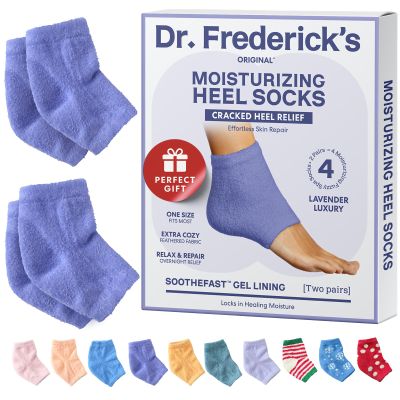 Dr. Frederick's Original Moisturizing Fuzzy Heel Socks for Dry Cracked Heels Treatment - Infused with Olive Oil, Jojoba Oil and Vitamin E - 2 Pairs - Stocking Stuffers for Adults - Lavender Luxury