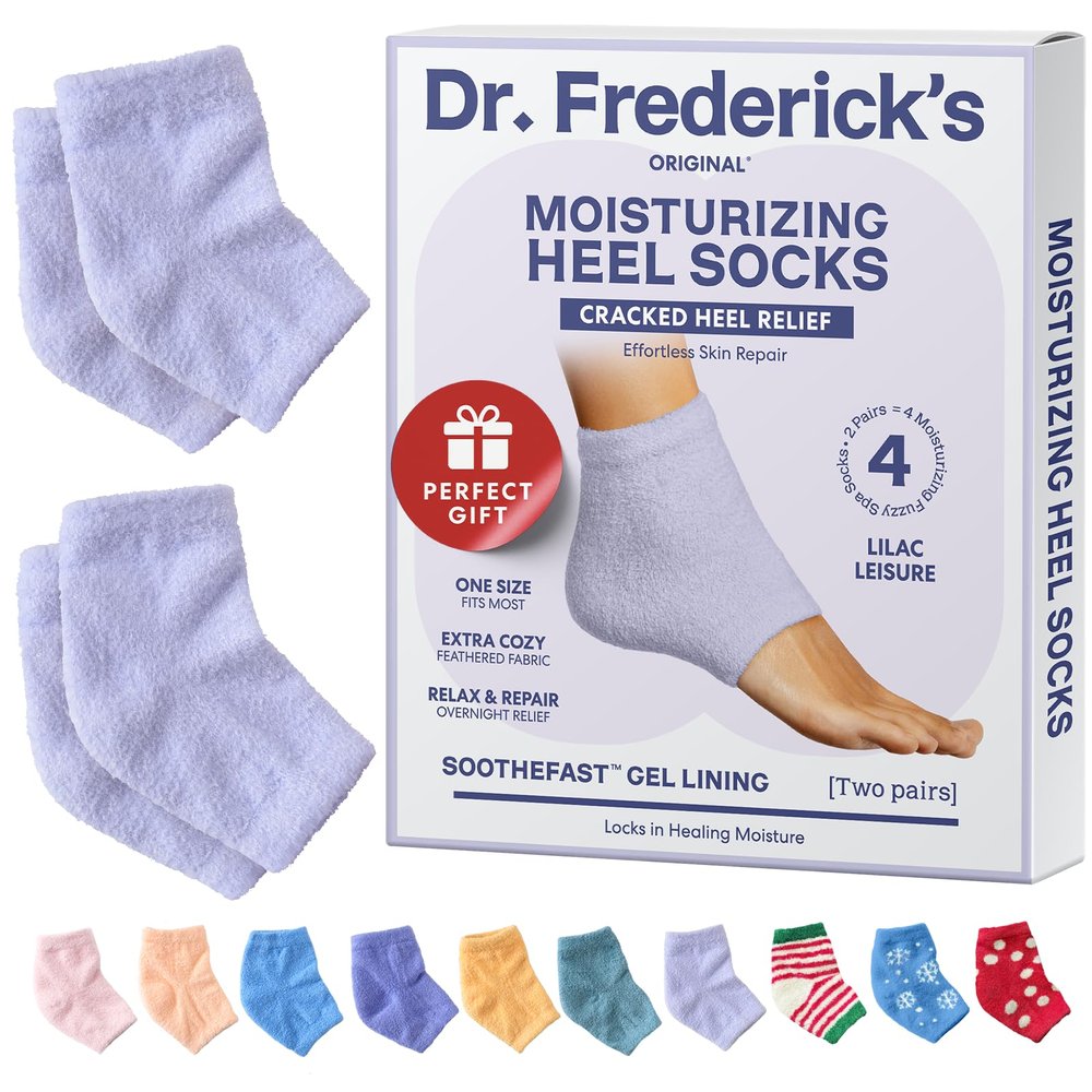 Dr. Frederick's Original Moisturizing Fuzzy Heel Socks for Dry Cracked Heels Treatment - Infused with Olive Oil, Jojoba Oil and Vitamin E - 2 Pairs - Stocking Stuffers for Adults - Lilac Leisure