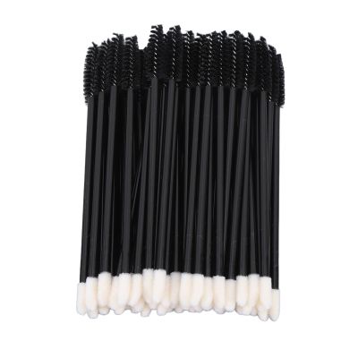 50Pcs Disposable Eyelash Brush Double Ended Disposable Eyelash Mascara Brush for Eye Lash Extension Eyebrow and Makeup (Black)