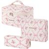 3PCS Cotton Quilted Floral Makeup Bag Set for Women Girls, Cute Make Up Bags with Brush Pockets, Large Wide-Open Toiletry Pouch Gifts for Toiletries Accessories Travelling Essentials view 1
