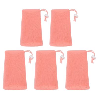 Mesh Soap Pouch Exfoliating Soft Drawstring Design Soap Foaming Net for Body Facial Cleaning 5pcs