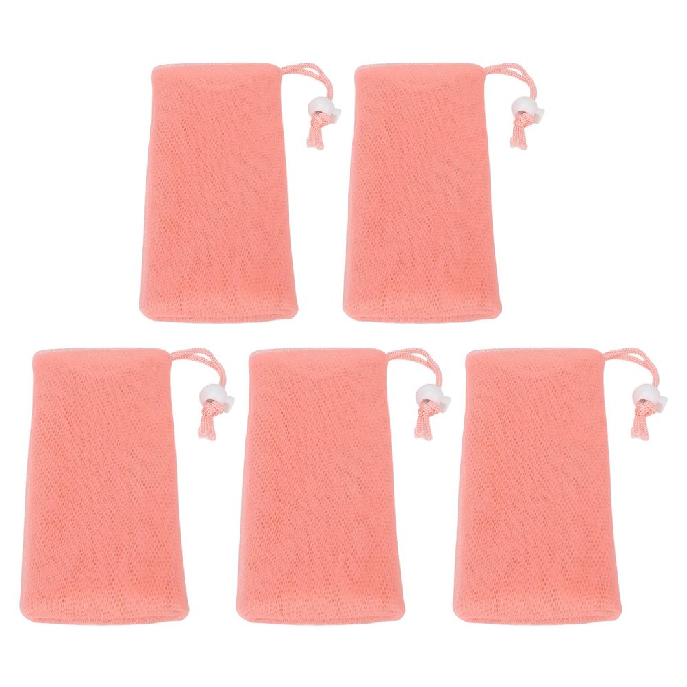 Mesh Soap Pouch Exfoliating Soft Drawstring Design Soap Foaming Net for Body Facial Cleaning 5pcs