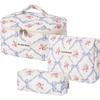 3PCS Cotton Quilted Floral Makeup Bag Set for Women Girls, Cute Make Up Bags with Brush Pockets, Large Wide-Open Toiletry Pouch Gifts for Toiletries Accessories Travelling Essentials view 1