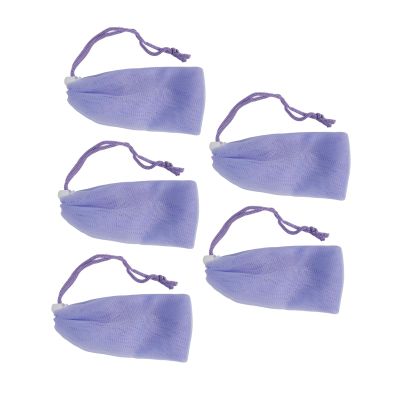 5pcs Mesh Soap Pouch Saver Bag Purple Bubble Foam Net with Drawstring Body Facial Cleansing Tool