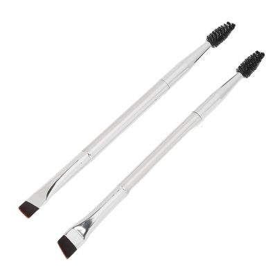 2pcs Silver Double Ended Brow Brush Soft Hair Makeup Spiral Eyebrow Eyelash Brush Cosmetic Tool