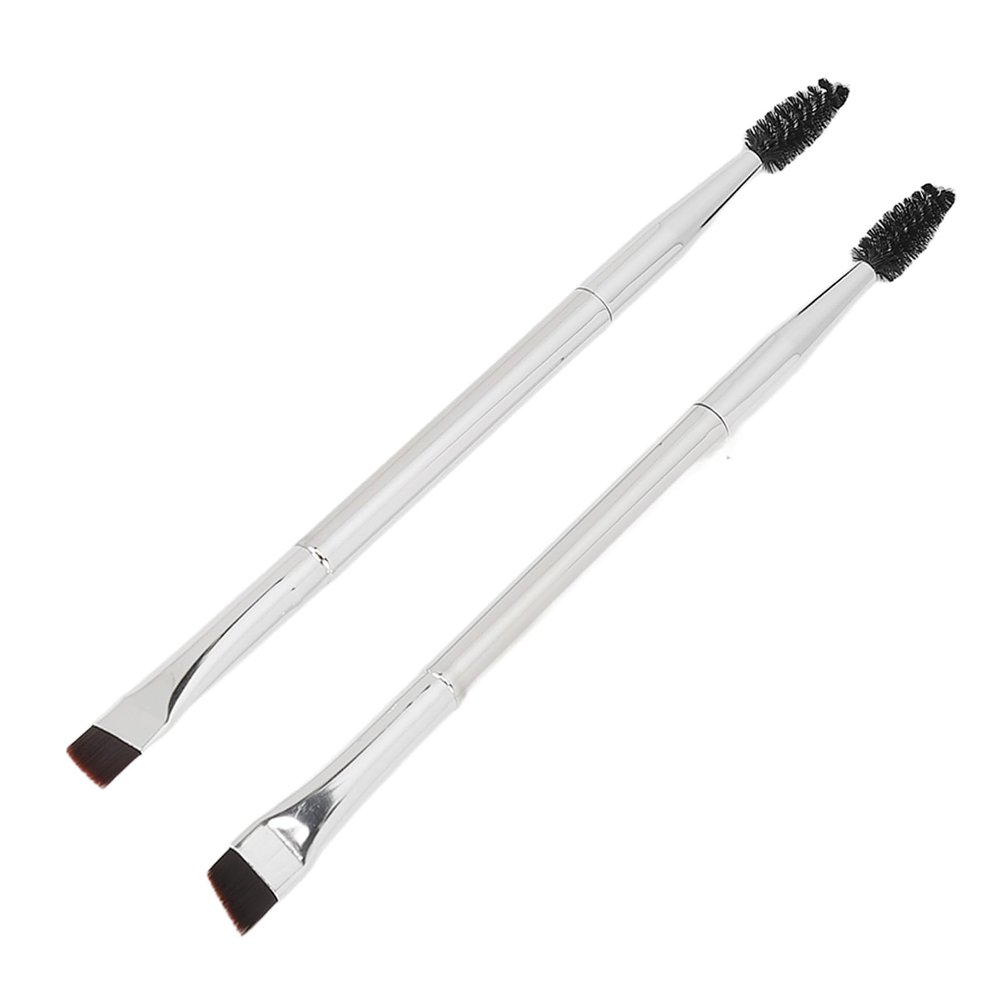 2pcs Silver Double Ended Brow Brush Soft Hair Makeup Spiral Eyebrow Eyelash Brush Cosmetic Tool