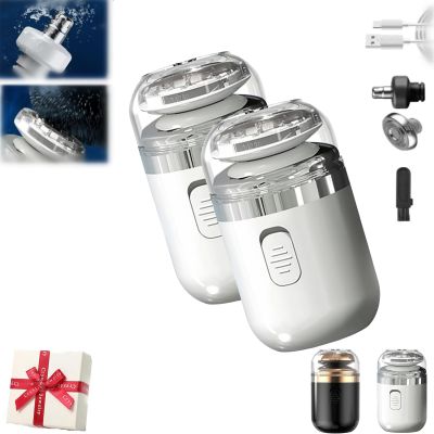 2-in-1 Portable Mini Capsule Shaver, Washable Electric Beard Razor with Automatic Type-C Charging, Multifunctional Travel-Friendly Design for Men (White 2)