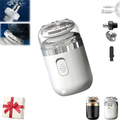2-in-1 Portable Mini Capsule Shaver, Washable Electric Beard Razor with Automatic Type-C Charging, Multifunctional Travel-Friendly Design for Men (White)