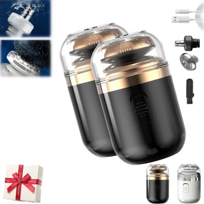 2-in-1 Portable Mini Capsule Shaver, Washable Electric Beard Razor with Automatic Type-C Charging, Multifunctional Travel-Friendly Design for Men (Black 2)