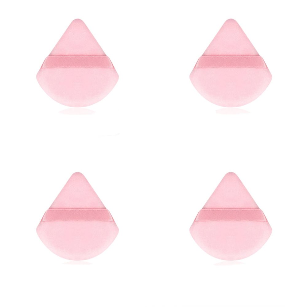 4 facial soft triangle puffs, wet and dry makeup tools, used for powder, mineral powder, body powder, foundation make-up, washable powder puffs (Pink)