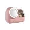 Mirror Fan Makeup Case Mirror Fan Makeup Case Large Capacity LED Light Mirror Makeup Storage Box for Women (Pink) view 2