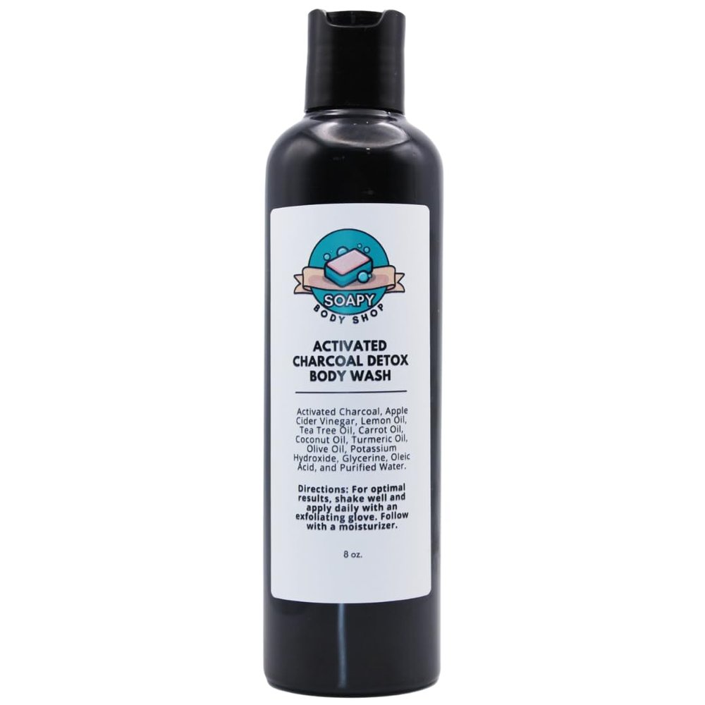 Activated Charcoal Detox Body Wash, Unscented, 8 oz, Apple Cider Vinegar, Lemon Oil, Tea Tree Oil, Carrot Oil, Coconut Oil, Turmeric Oil, Olive Oil, Detox Soap, Cleanse, Nourish, Charcoal Soap (8 oz)