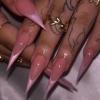 MISUD Press on Nails - Long Stiletto Glue on Nails with Pink French Tip, Acrylic Bling Glitter Design 24 pcs view 1