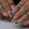 MISUD Press on Nails - Medium Almond Fake Nails with Silver Chrome, Acrylic Rhinestone Design 24 pcs view 2