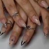 MISUD Press on Nails - Medium Almond Fake Nails with Silver Chrome, Acrylic Rhinestone Design 24 pcs view 3