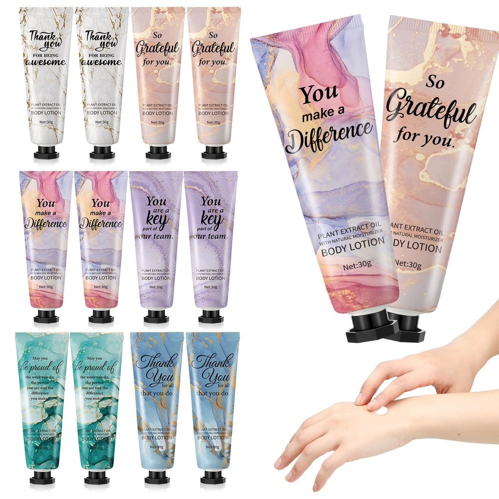 12pcs Mini Body Lotion Bulk Employee Appreciation Gifts for Coworker Teachers Valentines Day Inspirational Travel Size Dry Skin Hand Cream Lotion for Staff Team Women Men