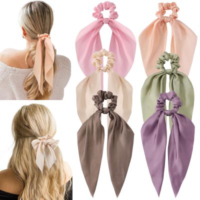 6 PCS Bow Silk Scrunchies, Hair Ties with Bow, Hair Scrunchies for Women Girls, Knotted Bow Silk Hair Ties, Satin Hair Ribbon Scrunchy Elastic Hair Tie Accessories Christmas Gifts
