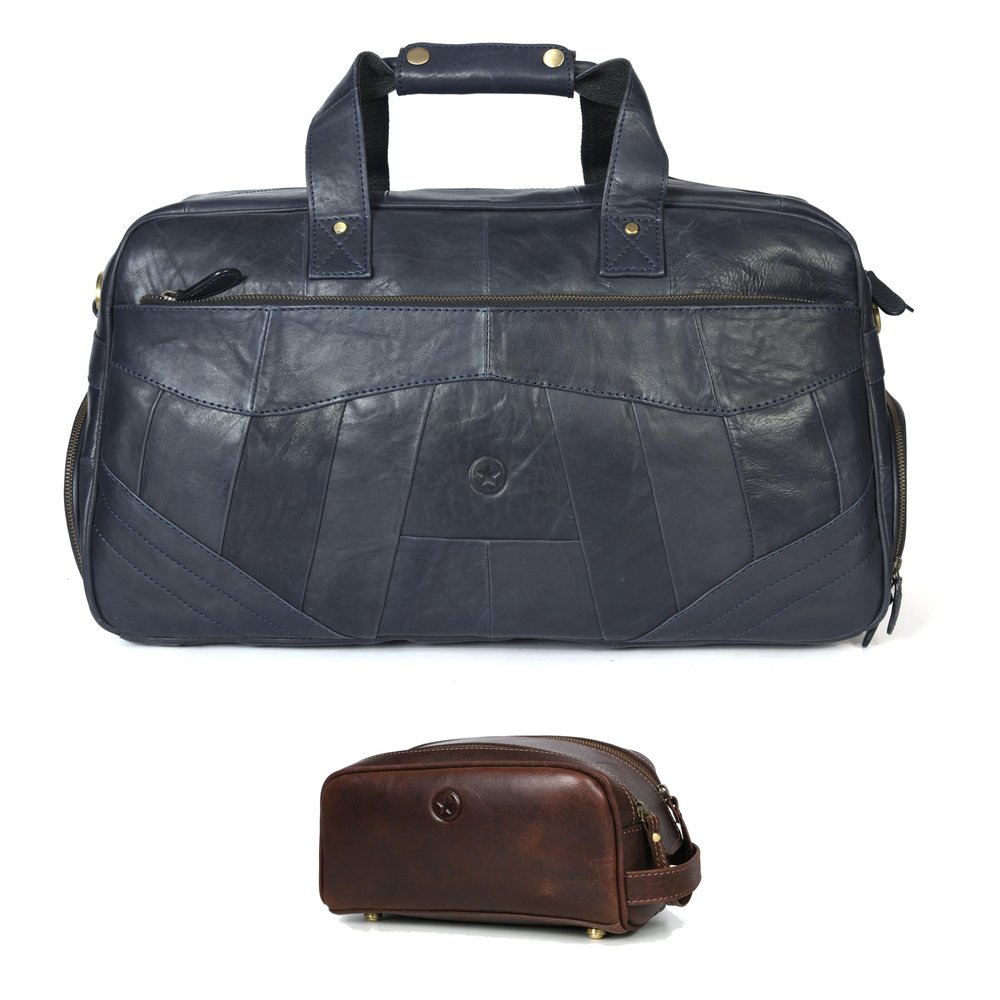 Aaron Leather Goods 2-Piece Travel Set: Versatile Duffel Bag with Compact Toiletry Bag for Seamless Organization