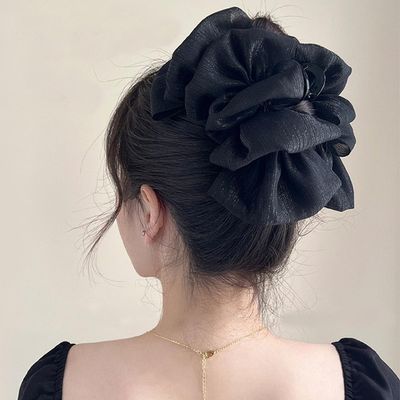 Large Bow Hair Claw Clips for Women Mesh Bubble Hair Barrettes for Thick Thin Hair Elegant Chiffon Silk Hair Accessories (Tulle black)